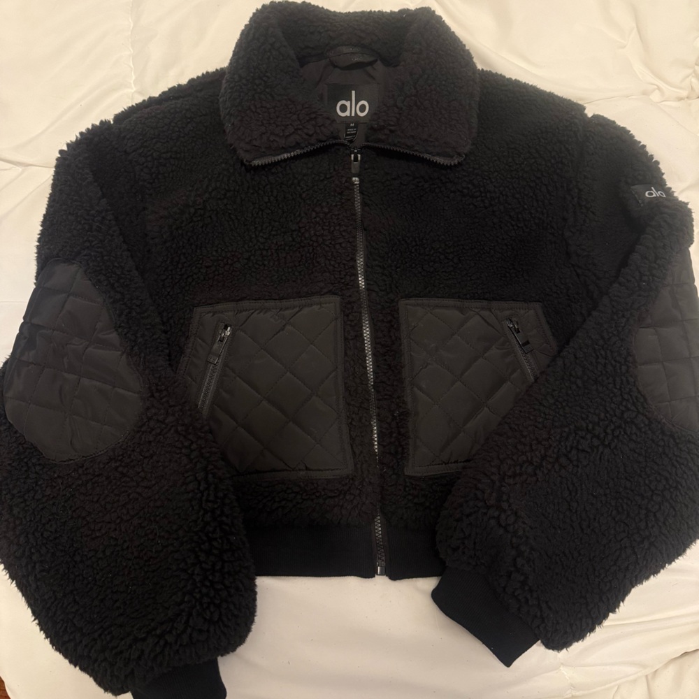 ALO Yoga Black Sherpa Zip Jacket